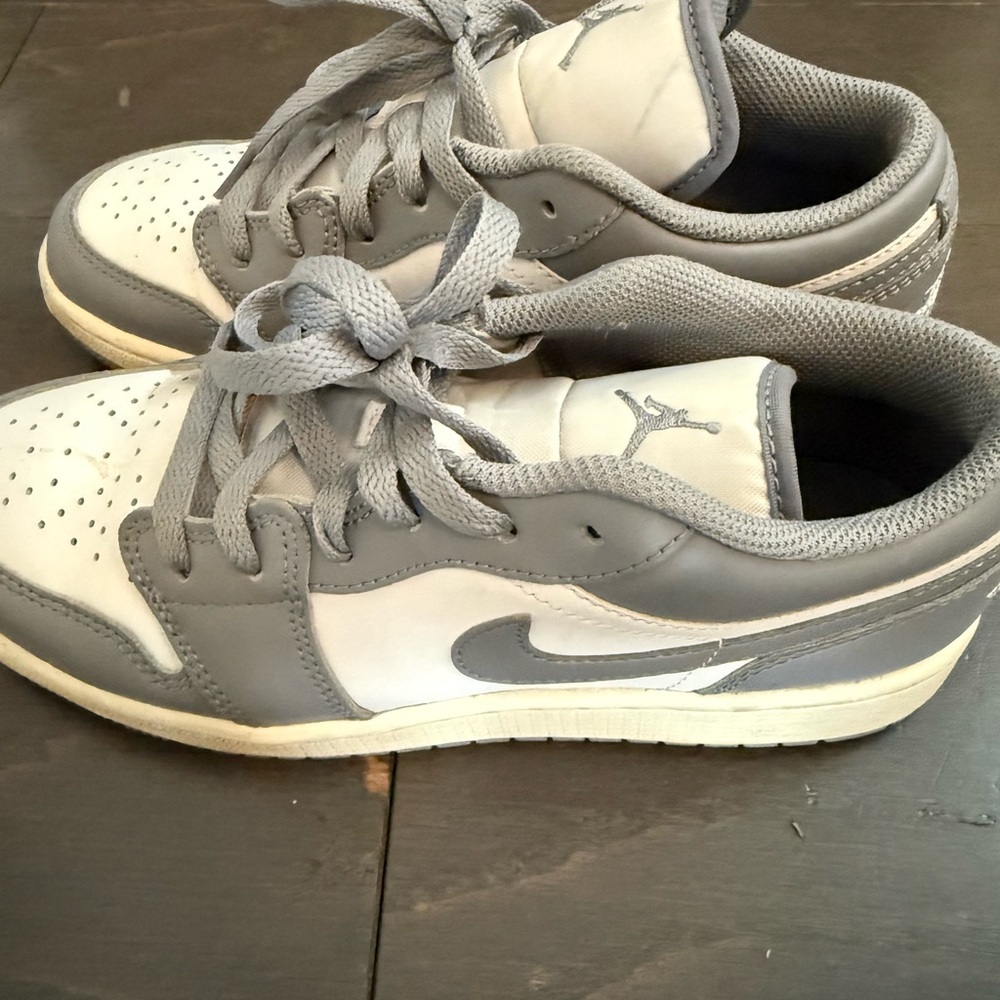 Jordan Gray and White Athletic Shoes